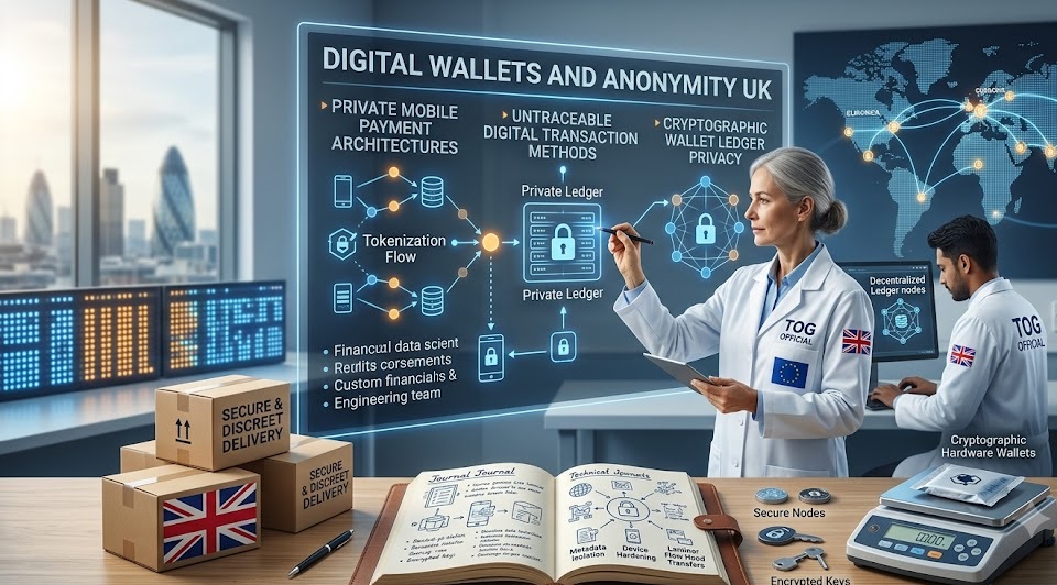 Comprehensive technical blueprint illustrating digital wallets and anonymity UK frameworks, featuring private mobile payment architectures nodes, untraceable digital transaction methods, and cryptographic wallet ledger privacy metrics next to a mobile hardening notebook.