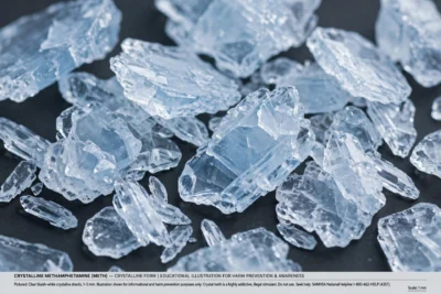 what does crystal meth look like - clear bluish-white shards educational illustration